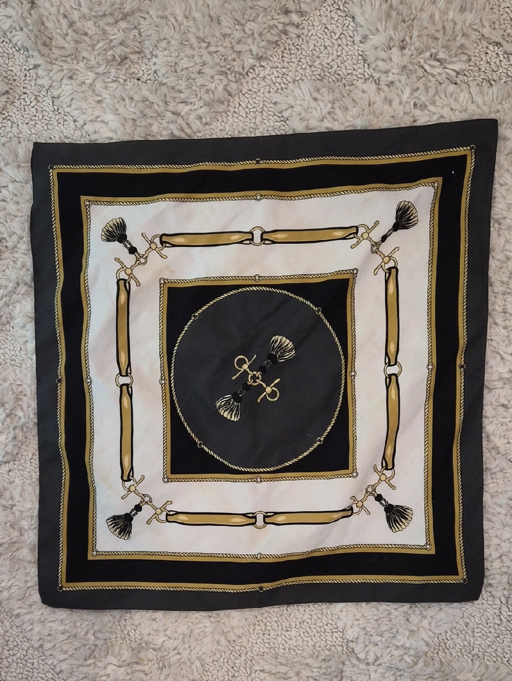 Classic Baroque Tassel Scarf in Black, White & Gold